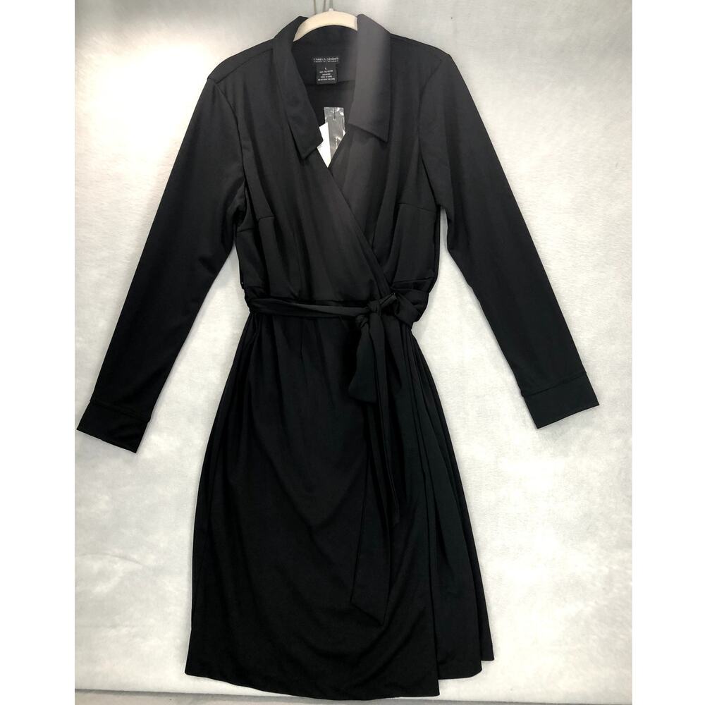 Pamela Dennis PCG Womens Black Long Sleeve Wrap Dress Size L -NWT